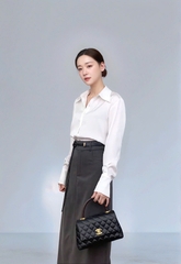 Chân váy VANESSA dáng dài, vintage, phom dáng basic, style Hàn, 2 màu xám/đen