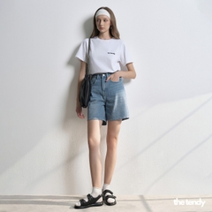 Quần short jean nữ Erica lưng cao, dáng đứng basic, chất cotton dày dặn