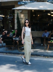 Chân váy SANDRA dáng dài, màu vàng bơ, chất kaki, có túi hộp