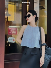Áo linen 2 dây dáng croptop Daria, màu trắng