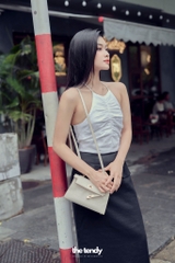 Áo yếm croptop Linen Liza, nhún phần trước ngực thắt dây sau phong cách tối giản