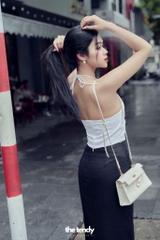 Áo yếm croptop Linen Liza, nhún phần trước ngực thắt dây sau phong cách tối giản