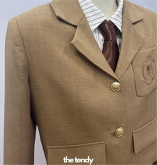 Áo Blazer thiết kế nữ Mimosa, 2 màu ghi/nâu, dáng croptop phong cách Preppy