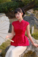 Áo Hân Hoan, áo tay phồng dáng peplum, chất gấm cao cấp