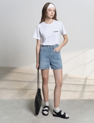 Quần short jean nữ Erica lưng cao, dáng đứng basic, chất cotton dày dặn