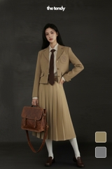 Áo Blazer thiết kế nữ Mimosa, 2 màu ghi/nâu, dáng croptop phong cách Preppy