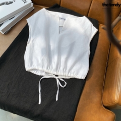 Áo Linda dáng croptop, sát nách, màu trắng, bo chun