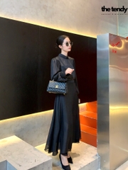 Áo Amelia Silk Organza màu đen, tay dài sang trọng (không kèm áo quây bên trong)