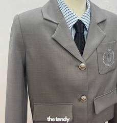 Áo Blazer thiết kế nữ Mimosa, 2 màu ghi/nâu, dáng croptop phong cách Preppy