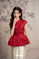 Áo Hân Hoan, áo tay phồng dáng peplum, chất gấm cao cấp