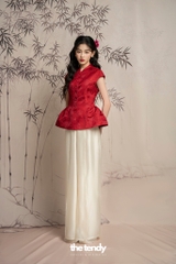 Áo Hân Hoan, áo tay phồng dáng peplum, chất gấm cao cấp