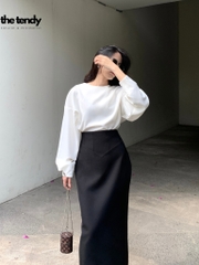 Áo Elliana tay dài, màu trắng, tay áo đính cúc sang trọng