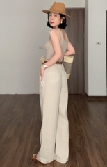 Quần suông linen Lena, dáng dài ống rộng, công sở phong cách Hàn Quốc