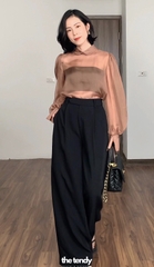 Áo Amelia Silk Organza màu đen, tay dài sang trọng (không kèm áo quây bên trong)