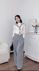 Quần dài Gillian ống rộng, dáng suông, màu ghi, chất tuýp si cao cấp