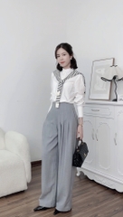 Quần dài Gillian ống rộng, dáng suông, màu ghi, chất tuýp si cao cấp