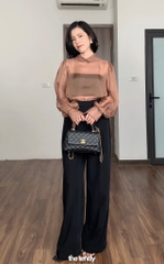 Áo Amelia Silk Organza màu đen, tay dài sang trọng (không kèm áo quây bên trong)