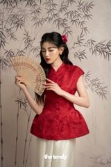 Áo Hân Hoan, áo tay phồng dáng peplum, chất gấm cao cấp