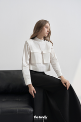 Áo somi dài tay dáng Croptop LAYLA, có túi hộp trước ngực