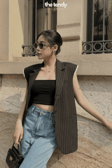 Áo blazer sát nách ATHINA OVERSIZED họa tiết kẻ