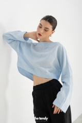 Áo kiểu croptop linen Billie, cổ thuyền, tay dài, màu xanh ngọc