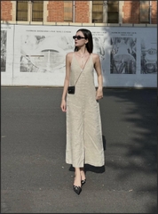 Đầm Lelalin Linen cổ khoét V phong cách thanh lịch