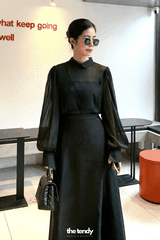 Áo Amelia Silk Organza màu đen, tay dài sang trọng (không kèm áo quây bên trong)
