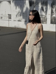 Đầm Lelalin Linen cổ khoét V phong cách thanh lịch