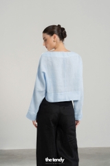 Áo kiểu croptop linen Billie, cổ thuyền, tay dài, màu xanh ngọc