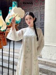 Áo dài cách tân BÁCH LIÊN dáng suông, chất tơ thêu hoa, thân áo có 2 lớp