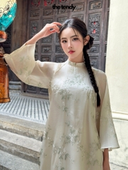 Áo dài cách tân BÁCH LIÊN dáng suông, chất tơ thêu hoa, thân áo có 2 lớp