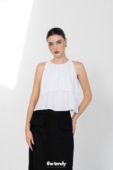 Áo linen 2 dây dáng croptop Daria, màu trắng