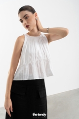 Áo linen 2 dây dáng croptop Daria, màu trắng