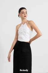 Áo yếm croptop Linen Liza, nhún phần trước ngực thắt dây sau phong cách tối giản