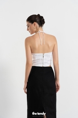 Áo yếm croptop Linen Liza, nhún phần trước ngực thắt dây sau phong cách tối giản