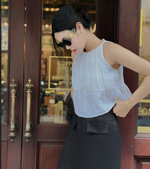 Áo linen 2 dây dáng croptop Daria, màu trắng