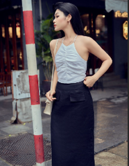 Áo yếm croptop Linen Liza, nhún phần trước ngực thắt dây sau phong cách tối giản