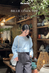 Áo kiểu croptop linen Billie, cổ thuyền, tay dài, màu xanh ngọc
