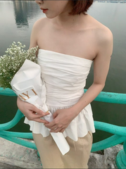 Áo Margaret dáng peplum, cúp ngực, dáng xòe xinh xắn, màu trắng, có chun sau