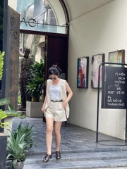Áo gile Linen Le Tournesol màu muối tiêu thanh lịch