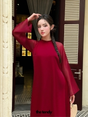 Set áo dài Minh Hy 2 màu đỏ/kem, phom dáng cách tân
