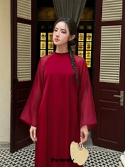 Set áo dài Minh Hy 2 màu đỏ/kem, phom dáng cách tân