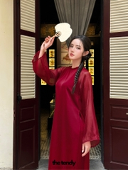 Set áo dài Minh Hy 2 màu đỏ/kem, phom dáng cách tân
