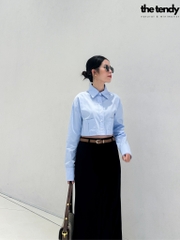 Áo Somi Amura cổ Đức dáng Croptop tay dài 2 màu xanh/trắng