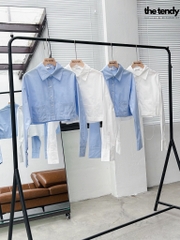 Áo Somi Amura cổ Đức dáng Croptop tay dài 2 màu xanh/trắng