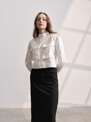 Áo somi dài tay dáng Croptop LAYLA, có túi hộp trước ngực