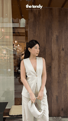 Áo gile Linen Le Tournesol màu muối tiêu thanh lịch