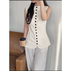 Áo gile Mervin linen cách điệu hàng cúc phía trước