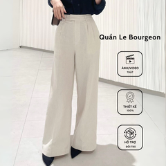 Quần dài linen Le Bourgeon, dáng suông ống rộng màu be thanh lịch