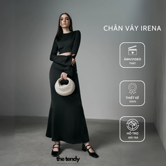 Chân váy lụa Irena, dáng dài, màu đen, phong cách sang trọng